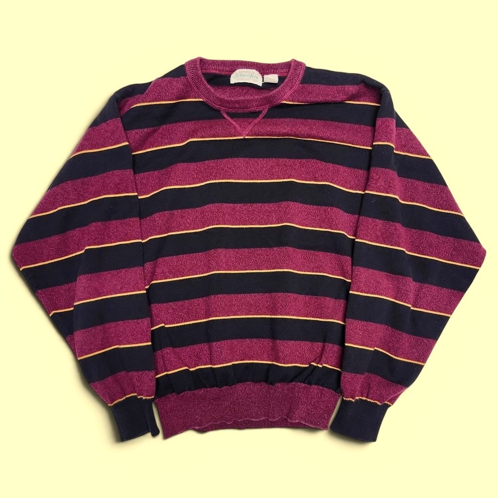 Vintage 90s Grunge Sweater Striped St Johns Bay Maroon Crewneck